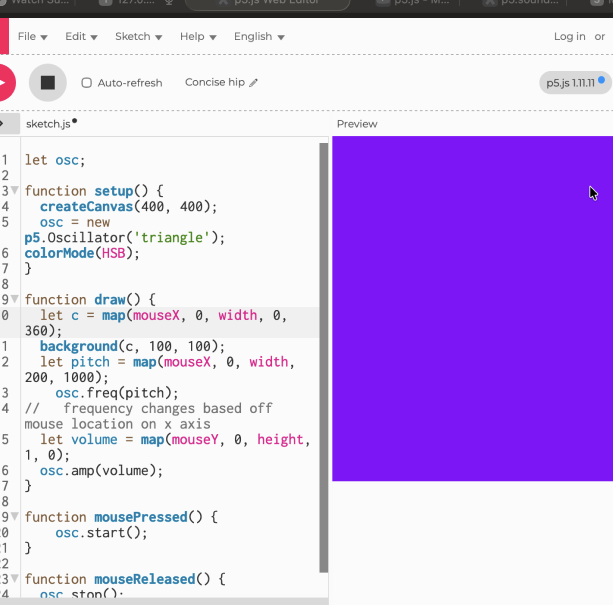 different colour according to mouse position example